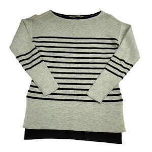 Athleta Womens XS Sweater Boatneck Striped Over Sized Black Gray High Low 591485
